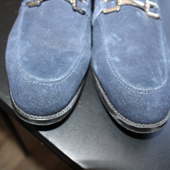 Stacy Adams 10M Men's Blue Suede Slip-On Loafers Dress Shoes w/ Chrome Buckle - Picture 8 of 16